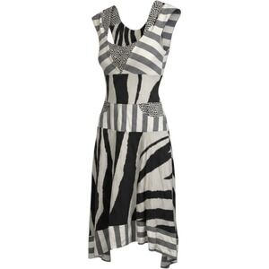 Aimee G Mixed Animal Print Midi Dress Zebra Leopard Black White XS NY Made